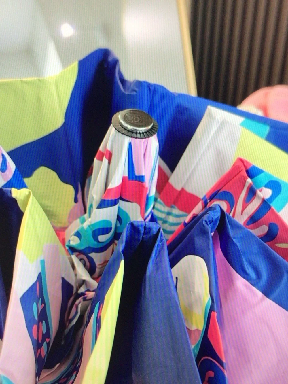 CHANEL Pink, Blue & Yellow Graphic Coco Heart Umbrella